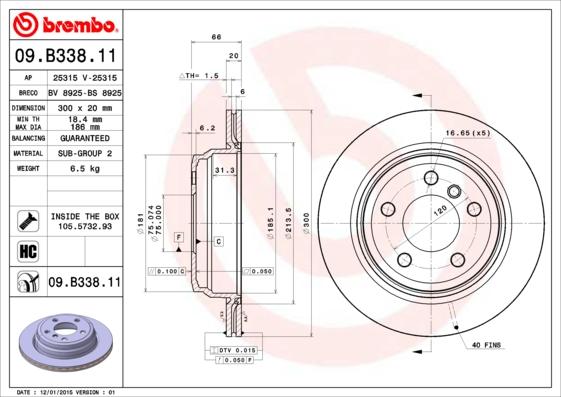 Brembo 09.B338.11 - Тормозной диск autodif.ru