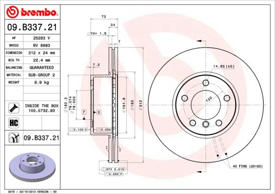 Brembo 09.B337.21 - Тормозной диск autodif.ru