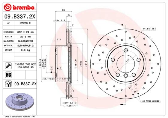 Brembo 09.B337.2X - Тормозной диск autodif.ru