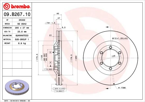 Brembo 09.B267.10 - Тормозной диск autodif.ru