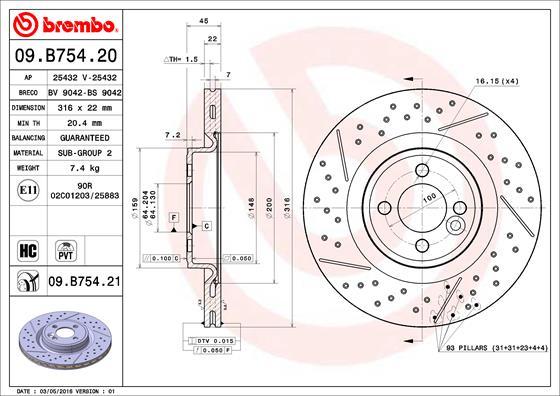 Brembo 09.B754.21 - Тормозной диск autodif.ru