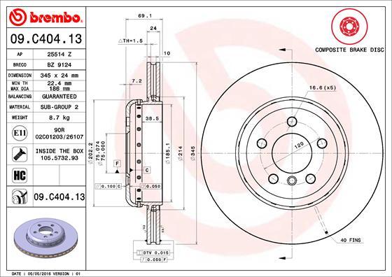 Brembo 09.C404.13 - Тормозной диск autodif.ru
