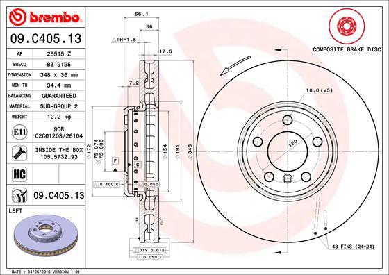 Brembo 09.C405.13 - Тормозной диск autodif.ru