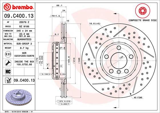 Brembo 09.C400.13 - Тормозной диск autodif.ru