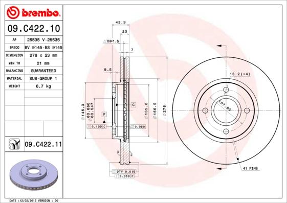 Brembo 09.C422.11 - Тормозной диск autodif.ru