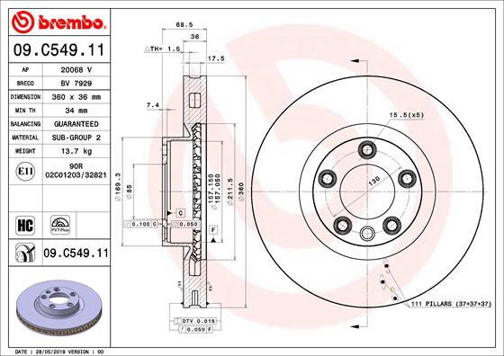 Brembo 09.C549.11 - Тормозной диск autodif.ru