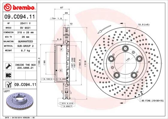 Brembo 09.C094.11 - Тормозной диск autodif.ru