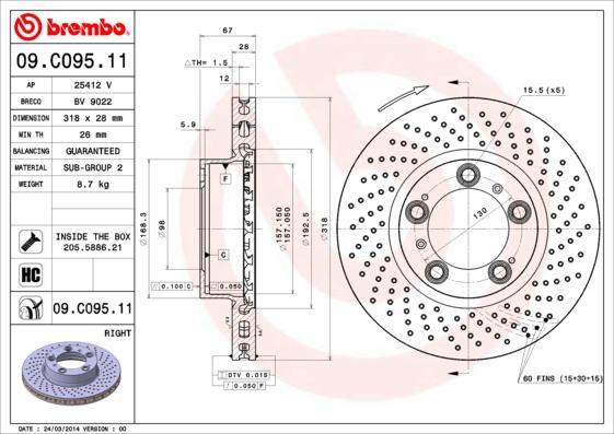 Brembo 09.C095.11 - Тормозной диск autodif.ru