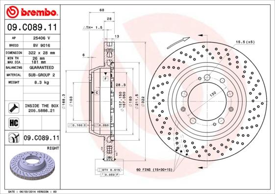 Brembo 09.C089.11 - Тормозной диск autodif.ru