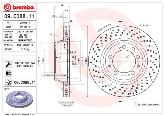 Brembo 09.C088.11 - Тормозной диск autodif.ru