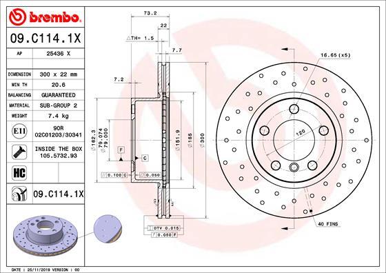 Brembo 09.C114.1X - Тормозной диск autodif.ru