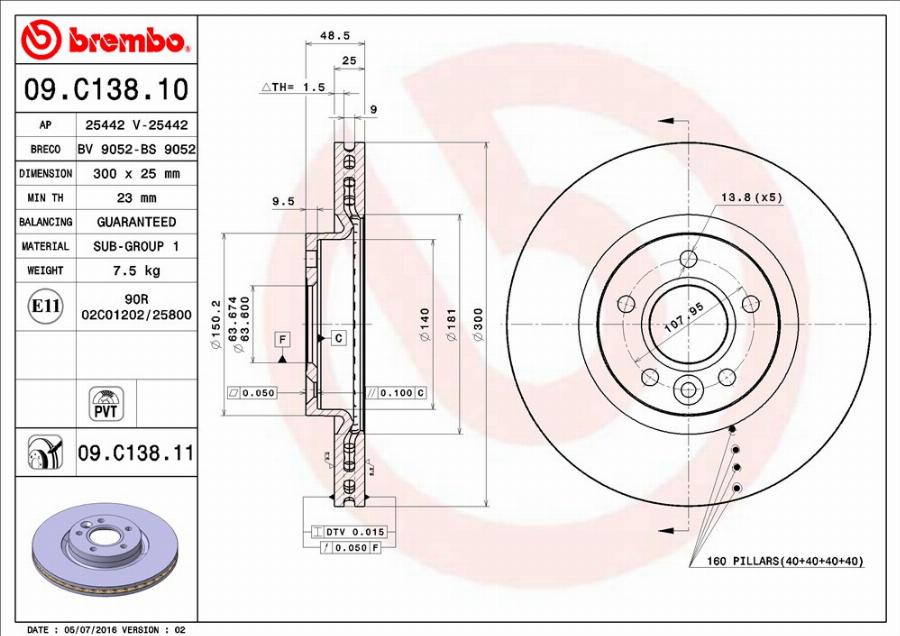 Brembo 09.C138.11 - Тормозной диск autodif.ru