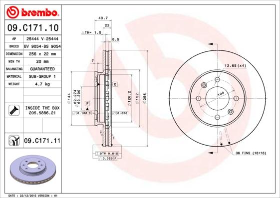 Brembo 09.C171.10 - Тормозной диск autodif.ru