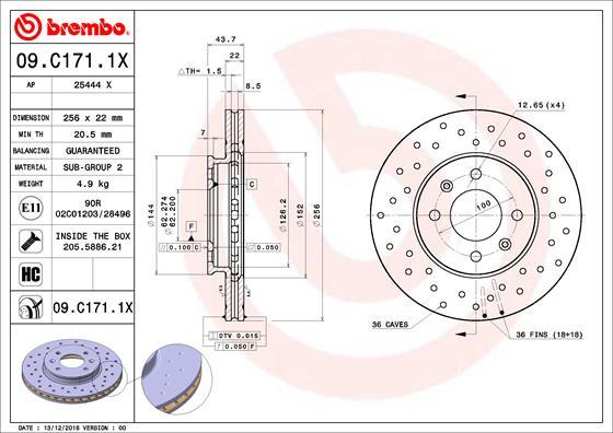 Brembo 09.C171.1X - Тормозной диск autodif.ru