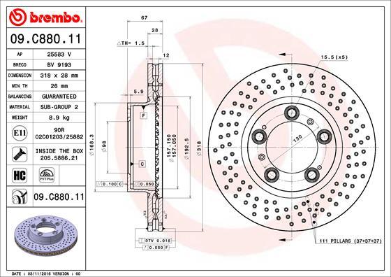 Brembo 09.C880.11 - Тормозной диск autodif.ru