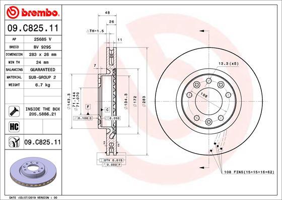 Brembo 09.C825.11 - Тормозной диск autodif.ru