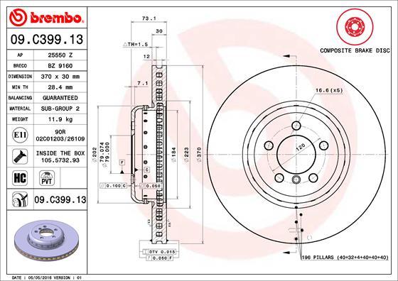 Brembo 09.C399.13 - Тормозной диск autodif.ru