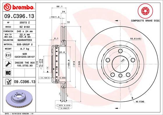 Brembo 09.C396.13 - Тормозной диск autodif.ru