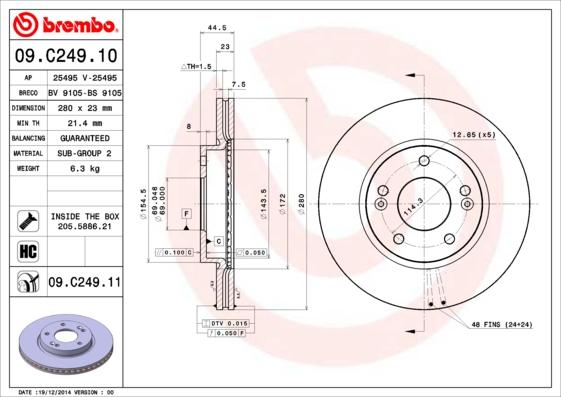 Brembo 09.C249.11 - Тормозной диск autodif.ru
