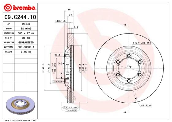 Brembo 09.C244.10 - Тормозной диск autodif.ru