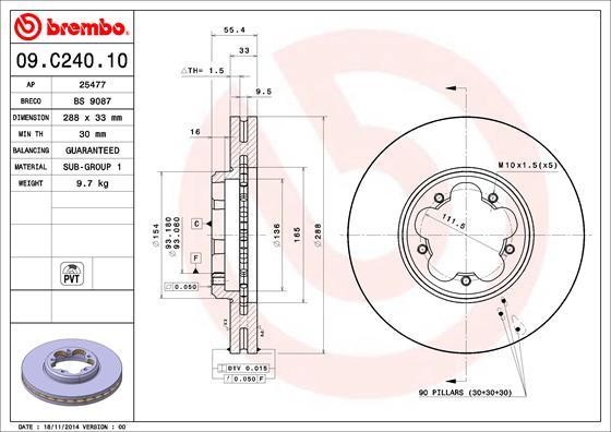 Brembo 09.C240.10 - Тормозной диск autodif.ru