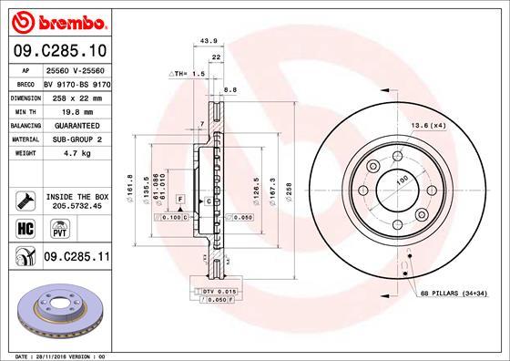Brembo 09.C285.11 - Тормозной диск autodif.ru
