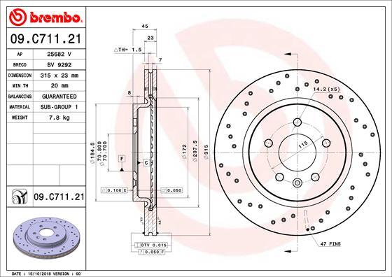 Brembo 09.C711.21 - Тормозной диск autodif.ru