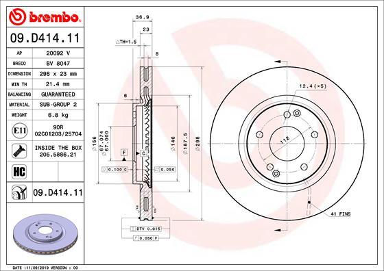 Brembo 09.D414.11 - Тормозной диск autodif.ru