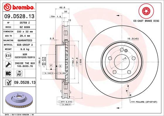Brembo 09.D528.13 - Тормозной диск autodif.ru