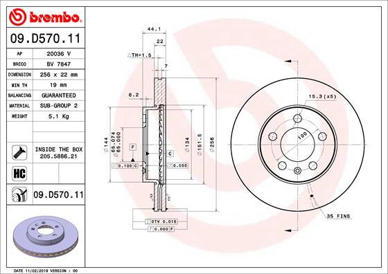 Brembo 09.D570.11 - Тормозной диск autodif.ru