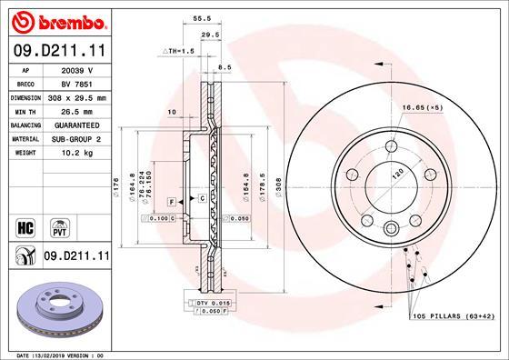 Brembo 09.D211.11 - Тормозной диск autodif.ru