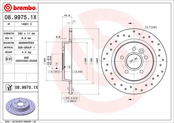 Brembo 08.9975.1X - Тормозной диск autodif.ru