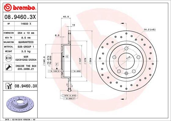 Brembo 08.9460.3X - Тормозной диск autodif.ru