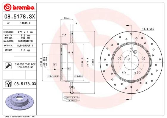 Brembo 08.5178.3X - Тормозной диск autodif.ru
