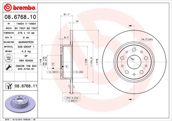 Brembo 08.6768.10 - Тормозной диск autodif.ru