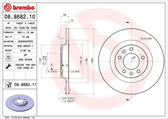 Brembo 08.8682.10 - Тормозной диск autodif.ru