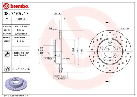 Brembo 08.7165.1X - Тормозной диск autodif.ru