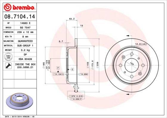 Brembo 08.7104.14 - Тормозной диск autodif.ru