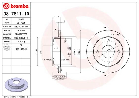 Brembo 08.7811.10 - Тормозной диск autodif.ru