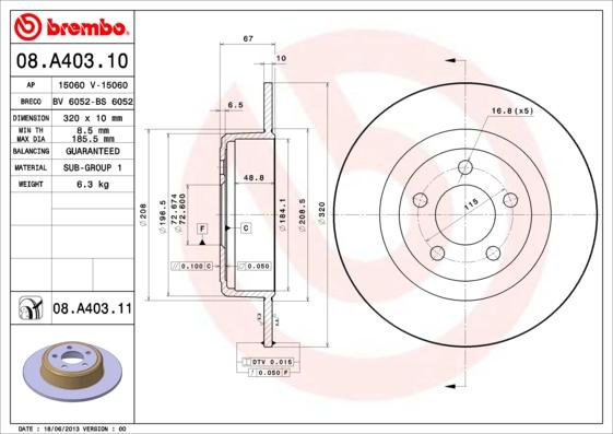 Brembo 08.A403.11 - Тормозной диск autodif.ru