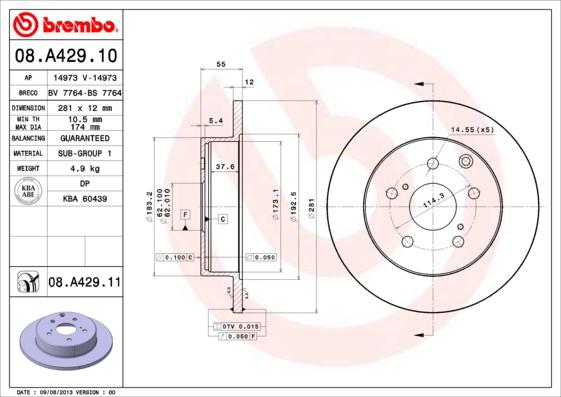 Brembo 08.A429.10 - Тормозной диск autodif.ru