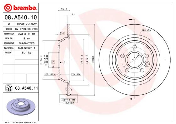 Brembo 08.A540.10 - Тормозной диск autodif.ru