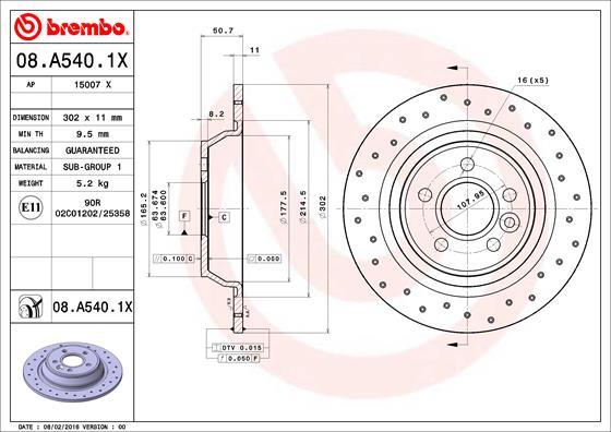 Brembo 08.A540.1X - Тормозной диск autodif.ru