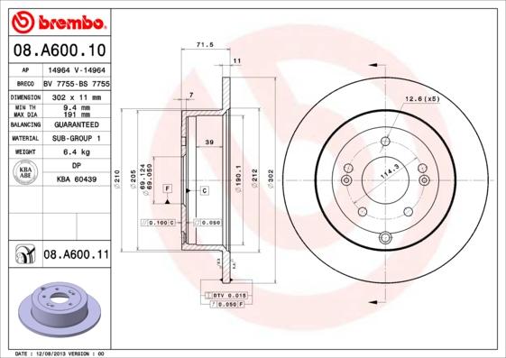 Brembo 08.A600.11 - Тормозной диск autodif.ru