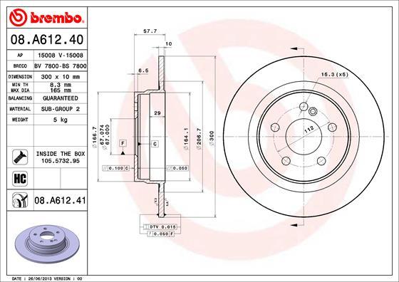 Brembo 08.A612.41 - Тормозной диск autodif.ru