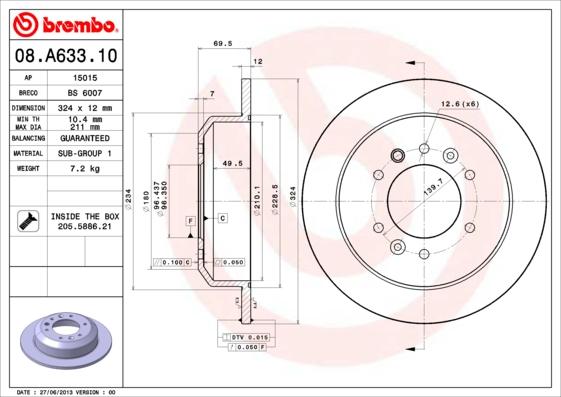 Brembo 08.A633.10 - Тормозной диск autodif.ru