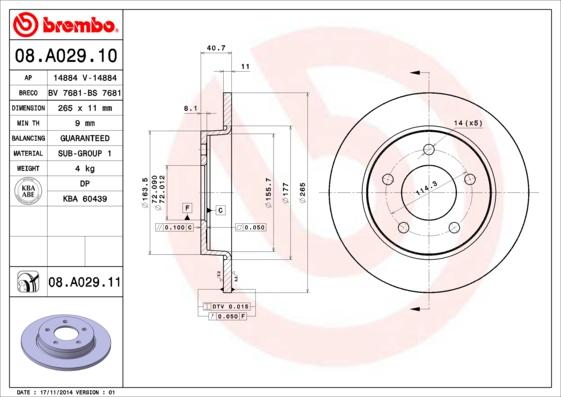 Brembo 08.A029.10 - Тормозной диск autodif.ru