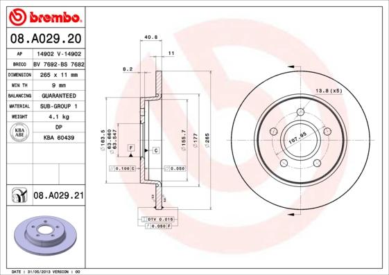 Brembo 08.A029.21 - Тормозной диск autodif.ru