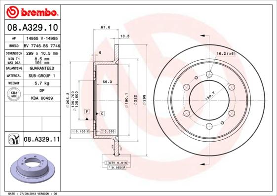 Brembo 08.A329.11 - Тормозной диск autodif.ru