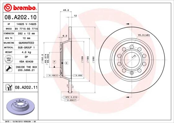 Brembo 08.A202.10 - Тормозной диск autodif.ru